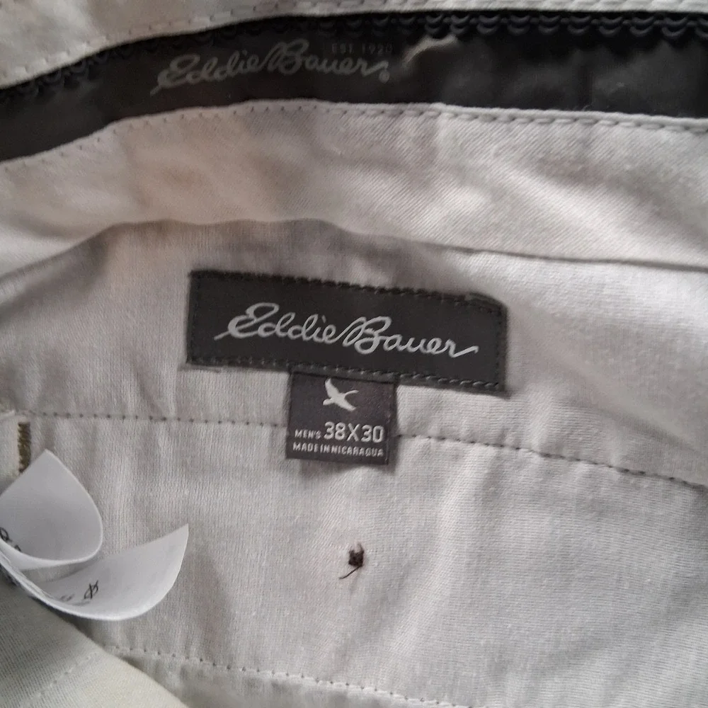 Eddie Bauer Chino Pants Mens 38x30 Khaki Tan Straight Leg Flat Front Casual